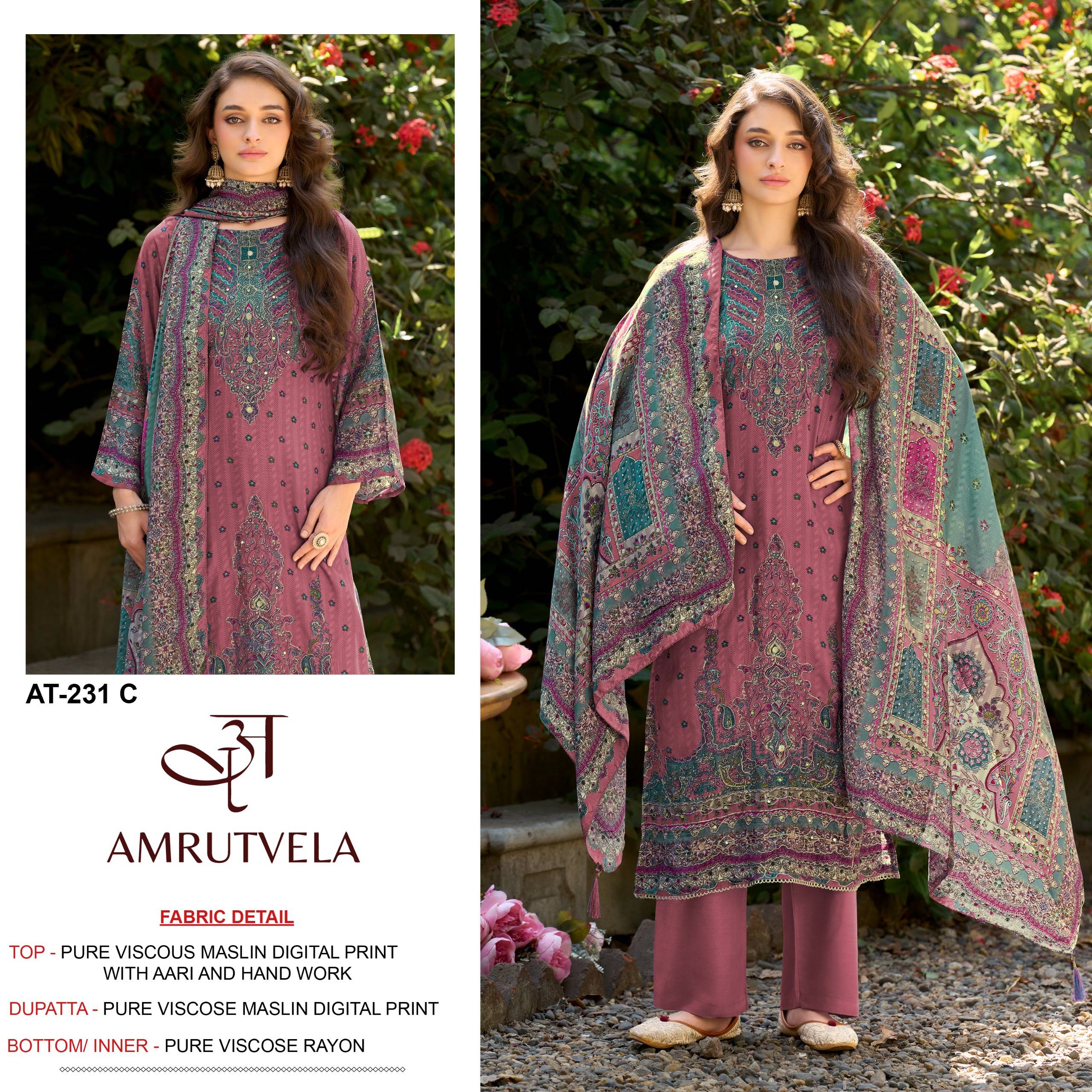 AT231 by AMRUTVELA AT-231A to AT-231D Series Indian Traditional casual wear Pakistani Pure viscous dresses At Wholesale Price